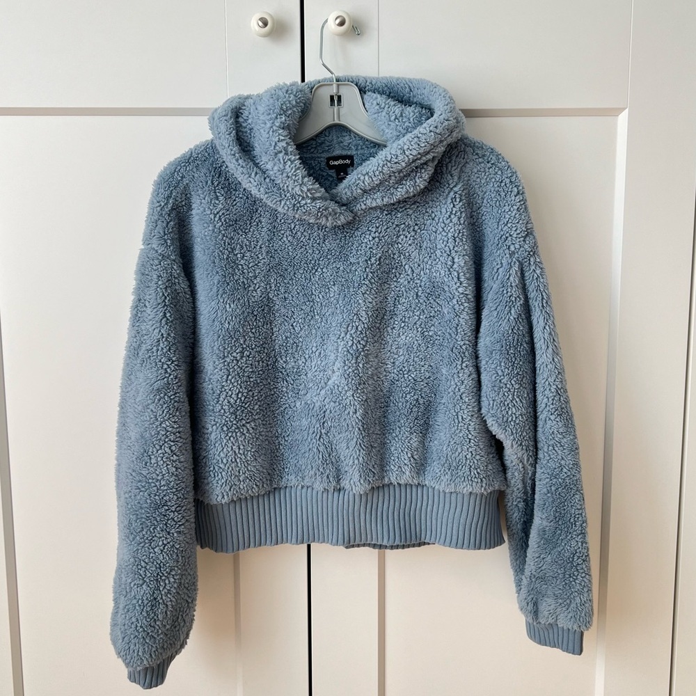 Gap Sherpa Sweater Cropped Hoodie Fuzzy Top size Small - Picture 4 of 9